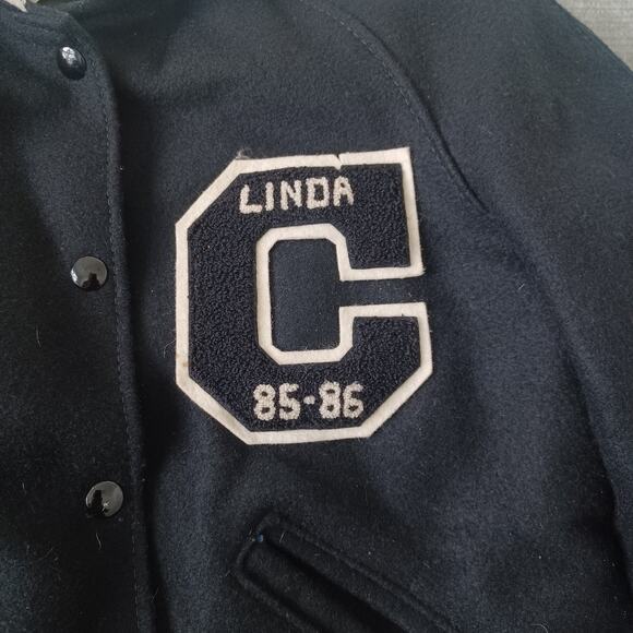 Vintage Delong Varsity Cheerleading Jacket Womens 34 Black Wool 80s Snapfront - Picture 3 of 8